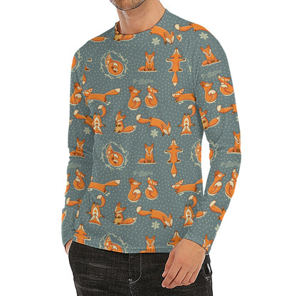 Christmas Fox Pattern Print Men's Long Sleeve Rash Guard