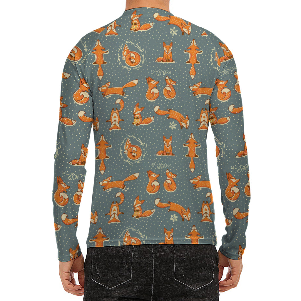 Christmas Fox Pattern Print Men's Long Sleeve Rash Guard