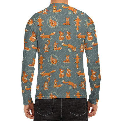 Christmas Fox Pattern Print Men's Long Sleeve Rash Guard