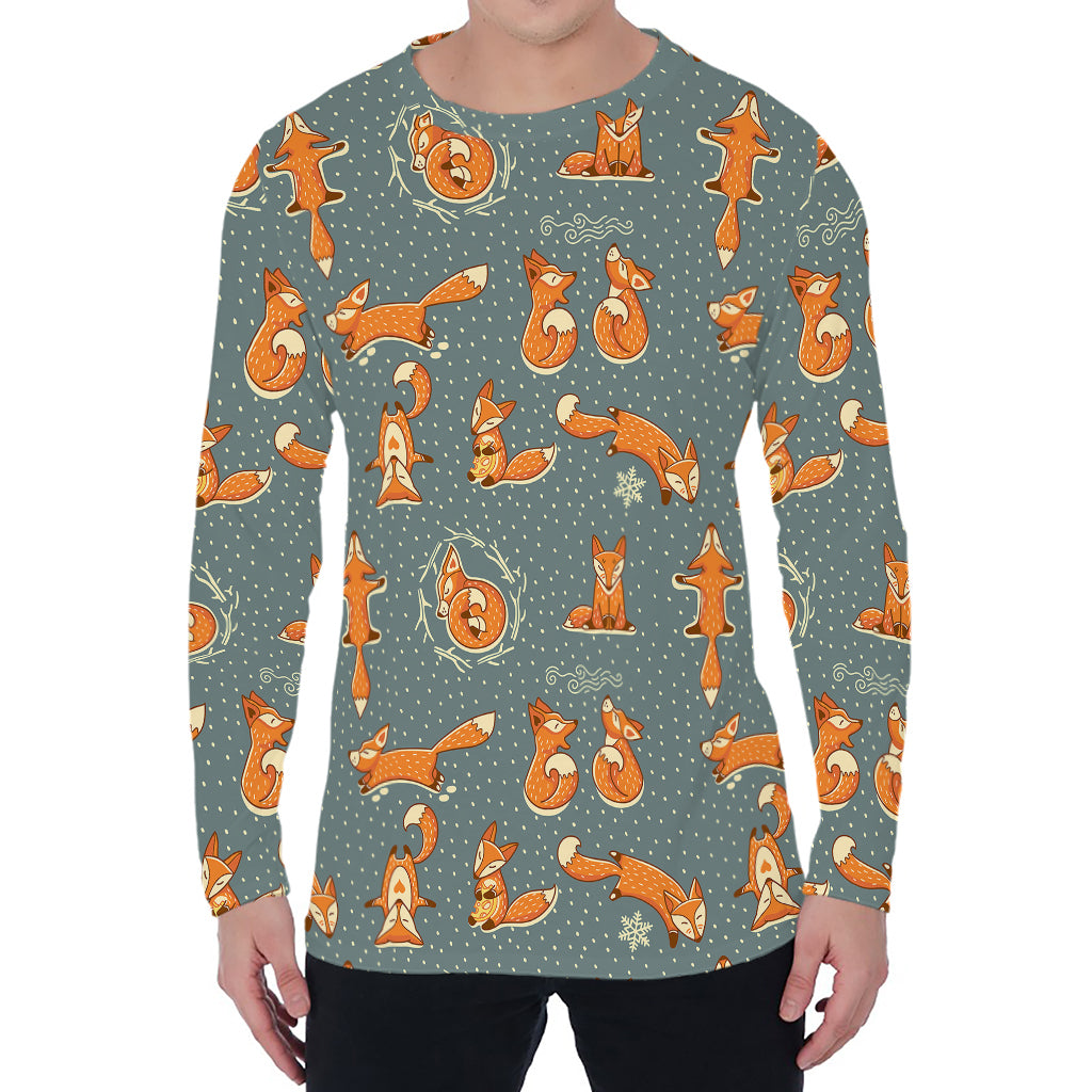 Christmas Fox Pattern Print Men's Long Sleeve T-Shirt