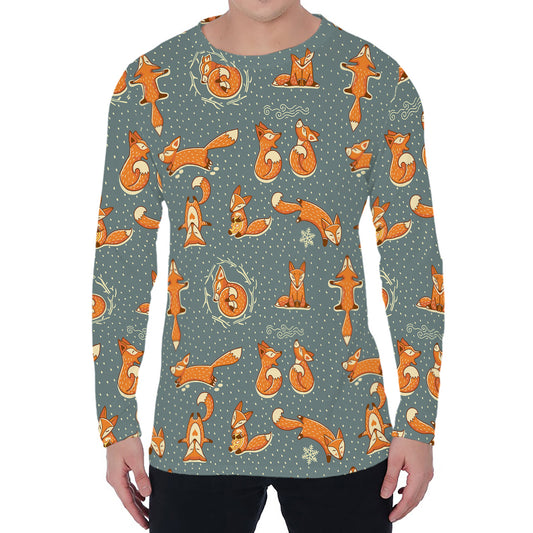 Christmas Fox Pattern Print Men's Long Sleeve T-Shirt