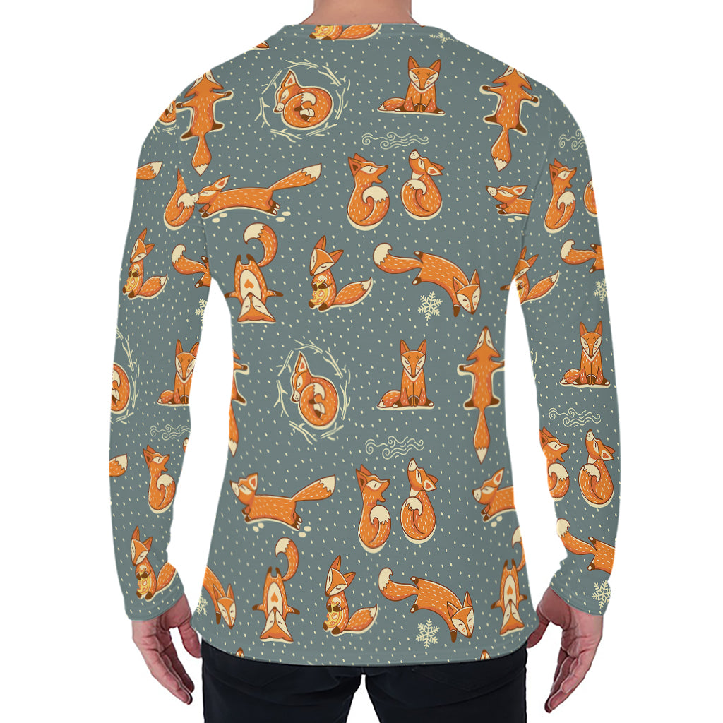 Christmas Fox Pattern Print Men's Long Sleeve T-Shirt