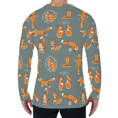 Christmas Fox Pattern Print Men's Long Sleeve T-Shirt
