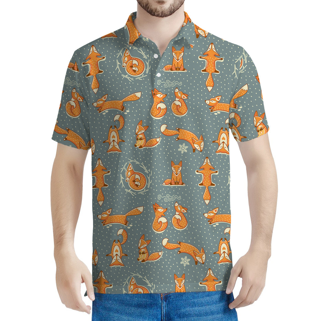 Christmas Fox Pattern Print Men's Polo Shirt