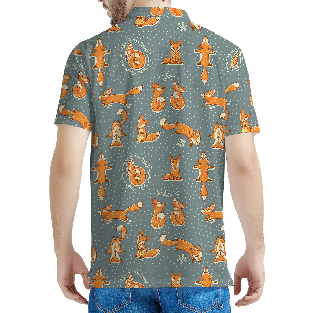 Christmas Fox Pattern Print Men's Polo Shirt
