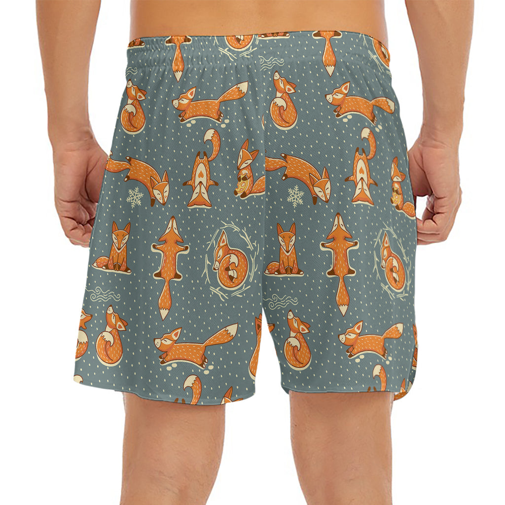 Christmas Fox Pattern Print Men's Split Running Shorts