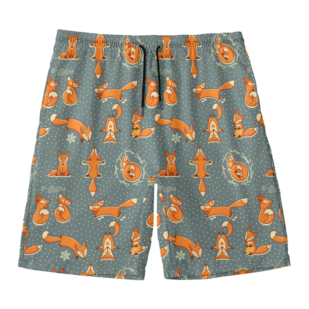 Christmas Fox Pattern Print Men's Swim Trunks