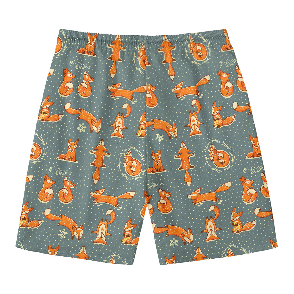 Christmas Fox Pattern Print Men's Swim Trunks