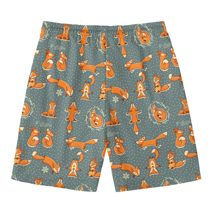 Christmas Fox Pattern Print Men's Swim Trunks