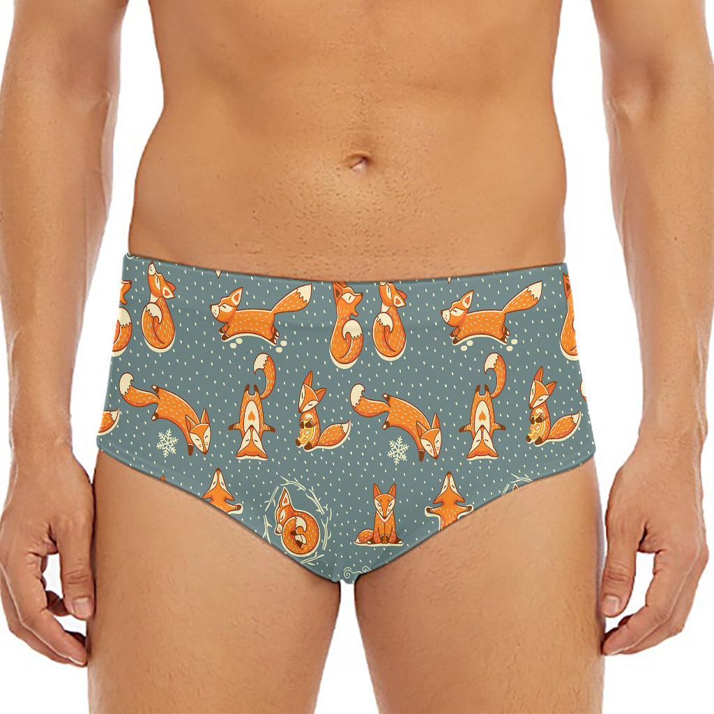 Christmas Fox Pattern Print Men's Triangle Swim Briefs