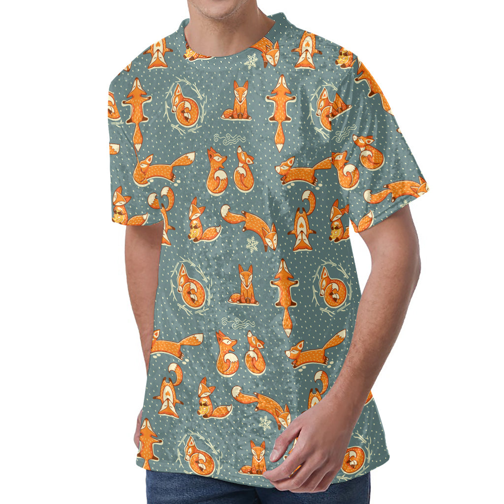 Christmas Fox Pattern Print Men's Velvet T-Shirt