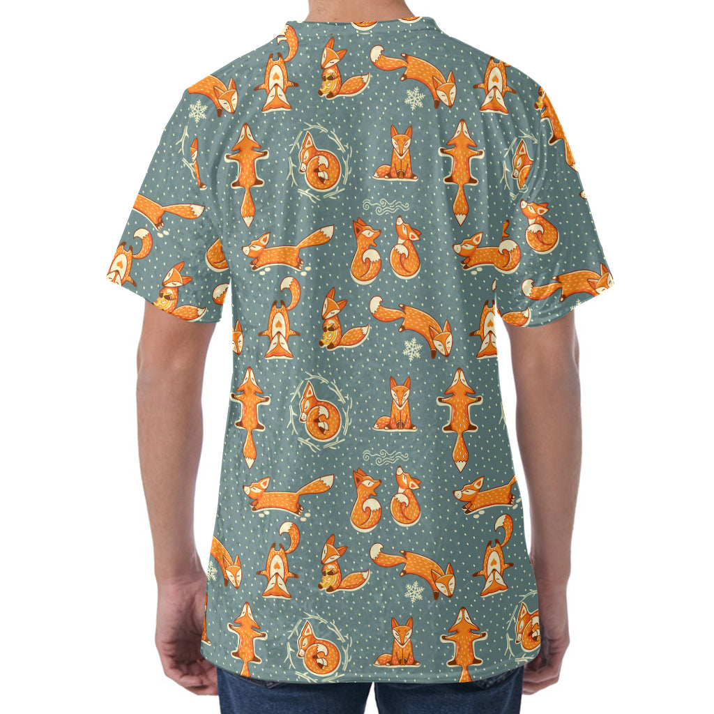 Christmas Fox Pattern Print Men's Velvet T-Shirt