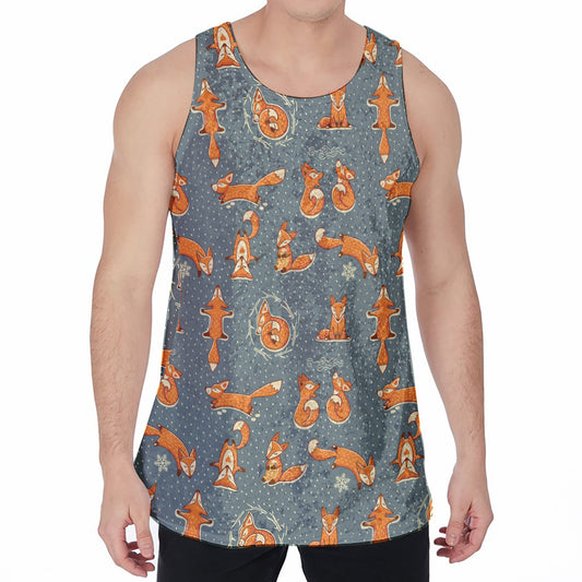 Christmas Fox Pattern Print Men's Velvet Tank Top