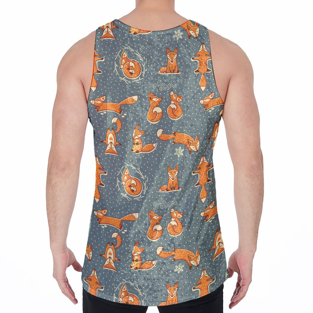 Christmas Fox Pattern Print Men's Velvet Tank Top
