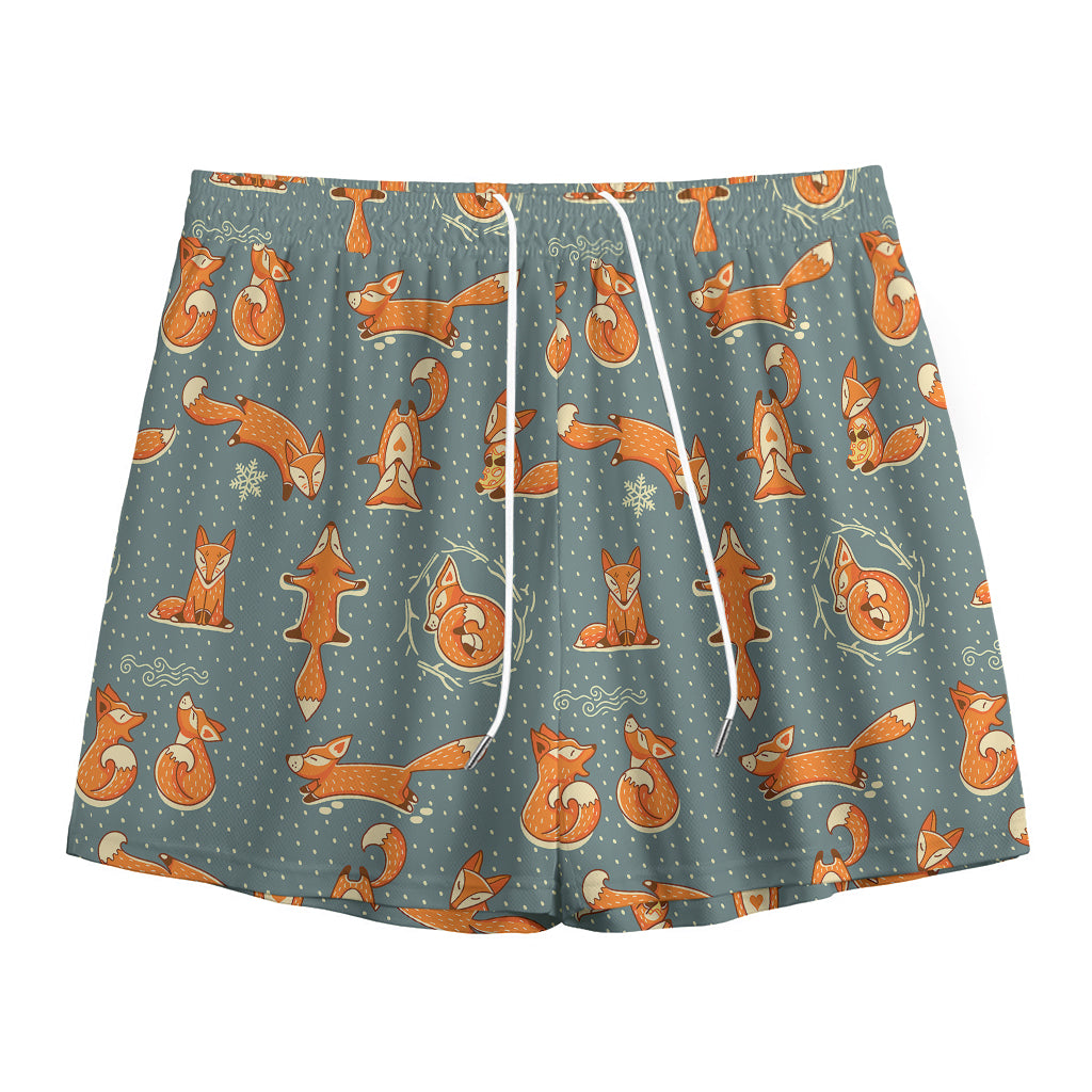 Christmas Fox Pattern Print Mesh Shorts