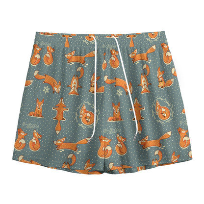 Christmas Fox Pattern Print Mesh Shorts