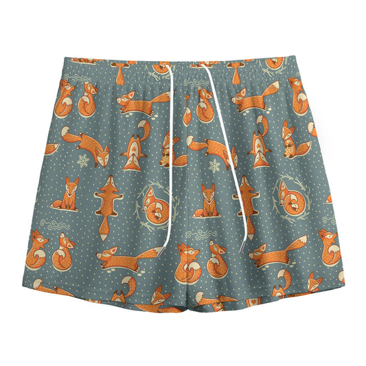Christmas Fox Pattern Print Mesh Shorts
