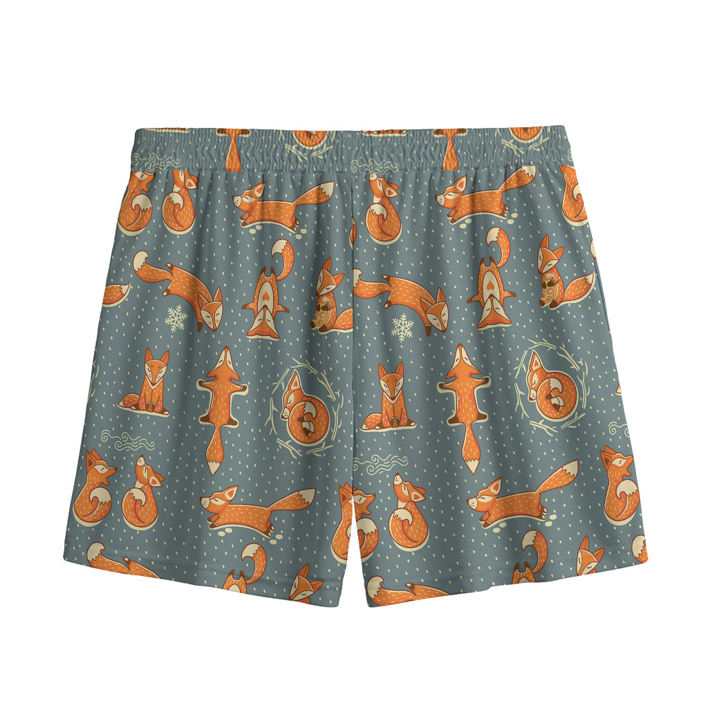 Christmas Fox Pattern Print Mesh Shorts