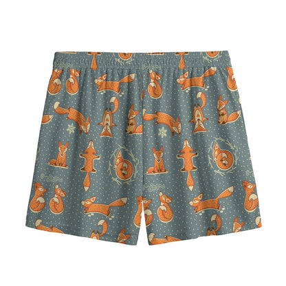 Christmas Fox Pattern Print Mesh Shorts