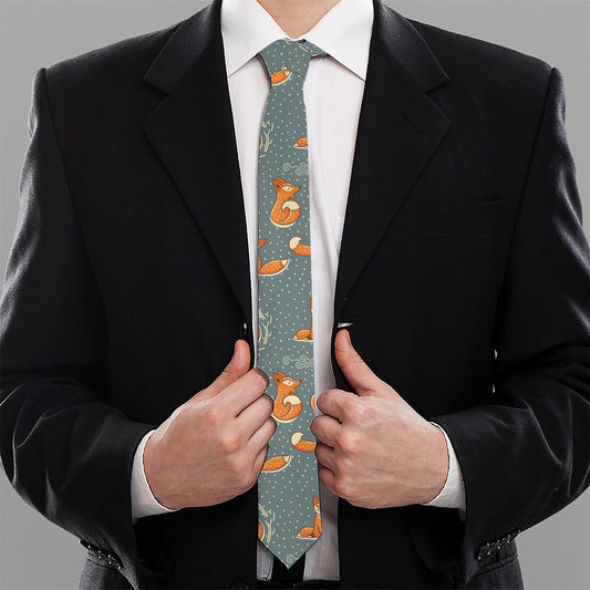 Christmas Fox Pattern Print Necktie
