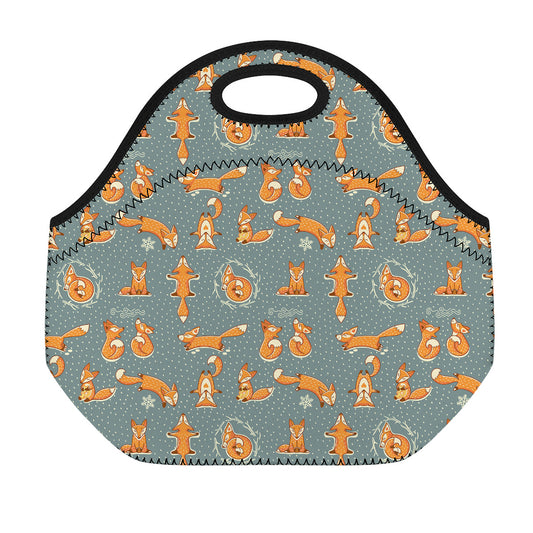 Christmas Fox Pattern Print Neoprene Lunch Bag