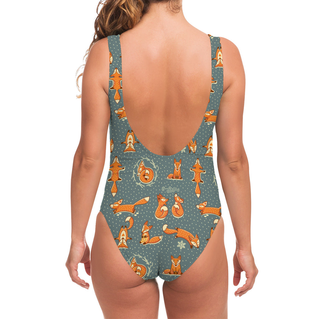 Christmas Fox Pattern Print One Piece Swimsuit