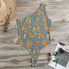 Christmas Fox Pattern Print One Shoulder Bodysuit