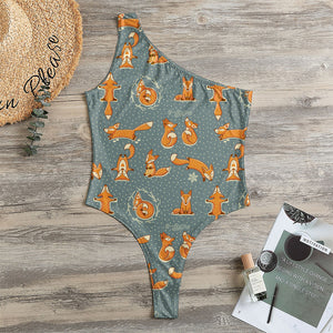 Christmas Fox Pattern Print One Shoulder Bodysuit