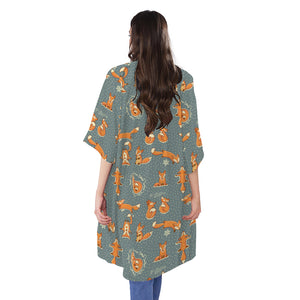 Christmas Fox Pattern Print Open Front Beach Cover Up