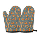 Christmas Fox Pattern Print Oven Mitts