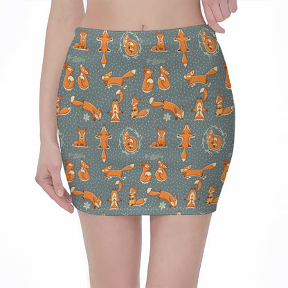 Christmas Fox Pattern Print Pencil Mini Skirt