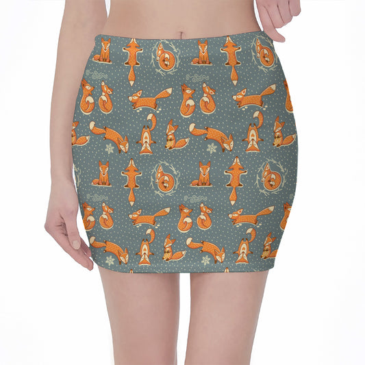 Christmas Fox Pattern Print Pencil Mini Skirt