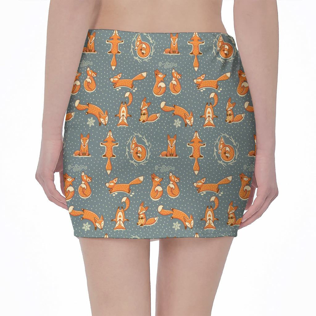 Christmas Fox Pattern Print Pencil Mini Skirt