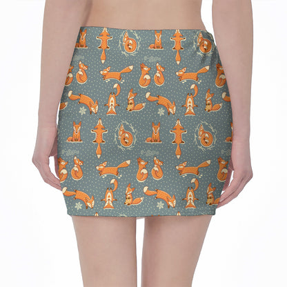 Christmas Fox Pattern Print Pencil Mini Skirt