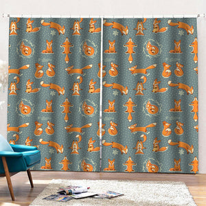 Christmas Fox Pattern Print Pencil Pleat Curtains