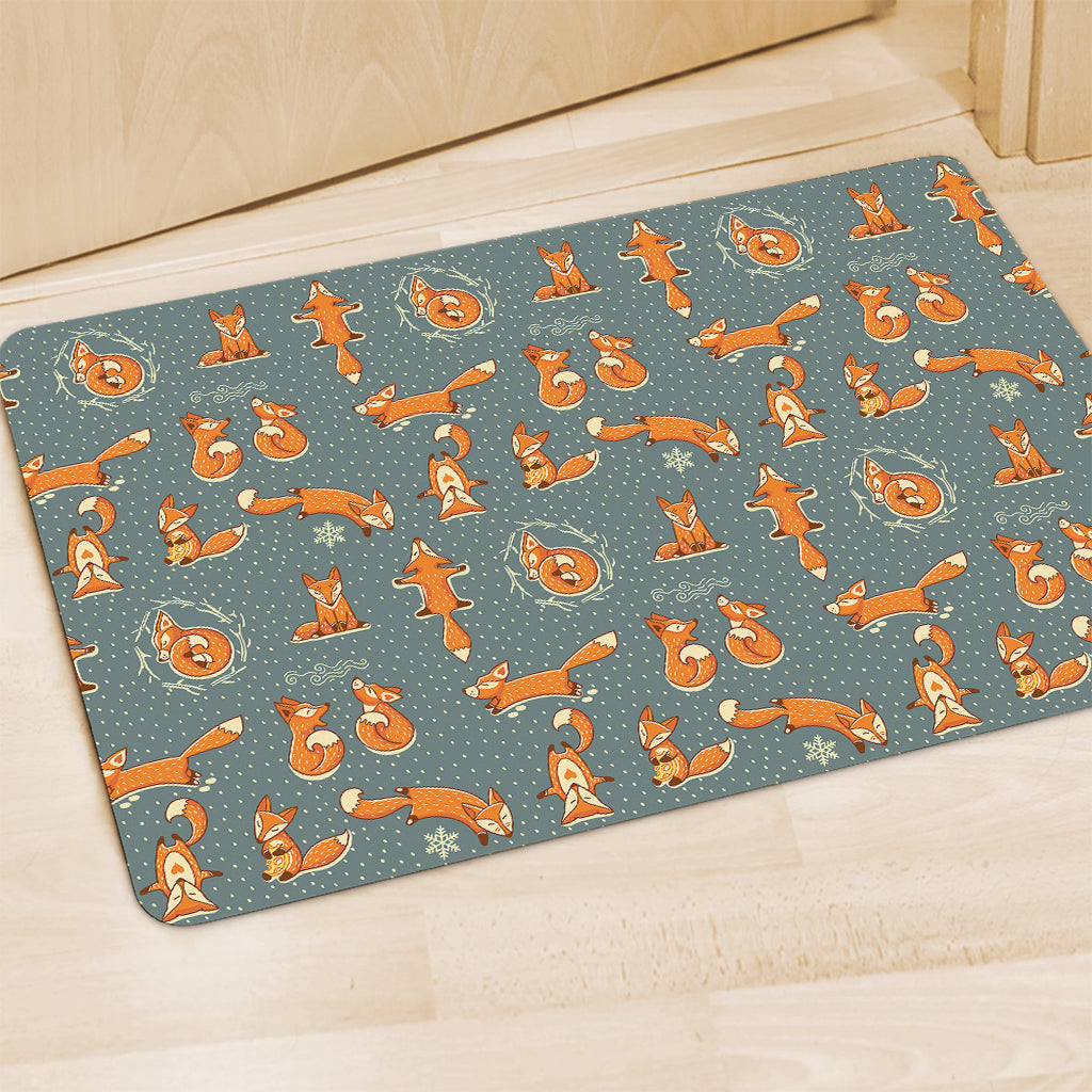 Christmas Fox Pattern Print Polyester Doormat