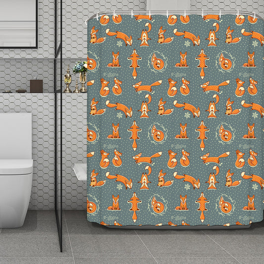 Christmas Fox Pattern Print Polyester Shower Curtain