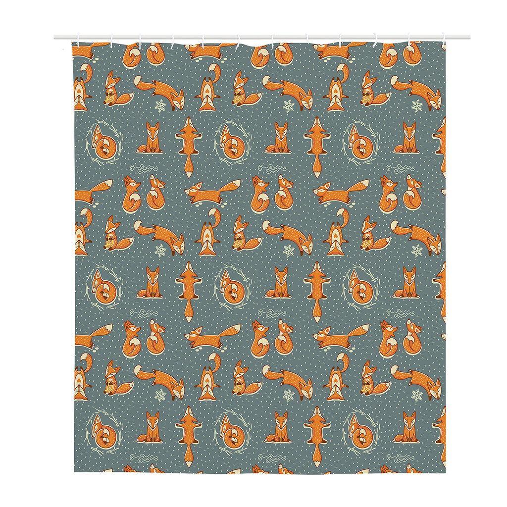 Christmas Fox Pattern Print Polyester Shower Curtain