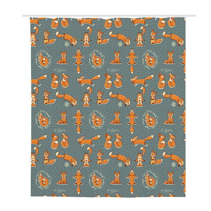 Christmas Fox Pattern Print Polyester Shower Curtain