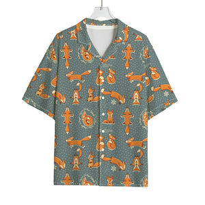 Christmas Fox Pattern Print Rayon Hawaiian Shirt