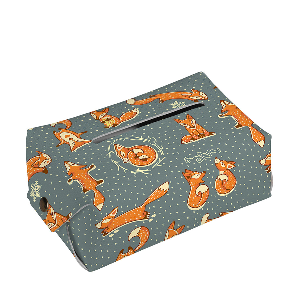 Christmas Fox Pattern Print Rectangle Tissue Box Cover