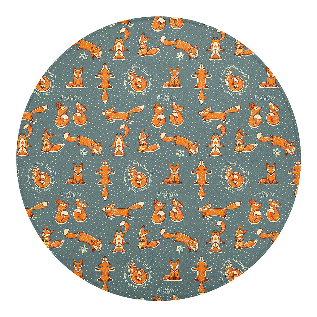 Christmas Fox Pattern Print Round Blanket