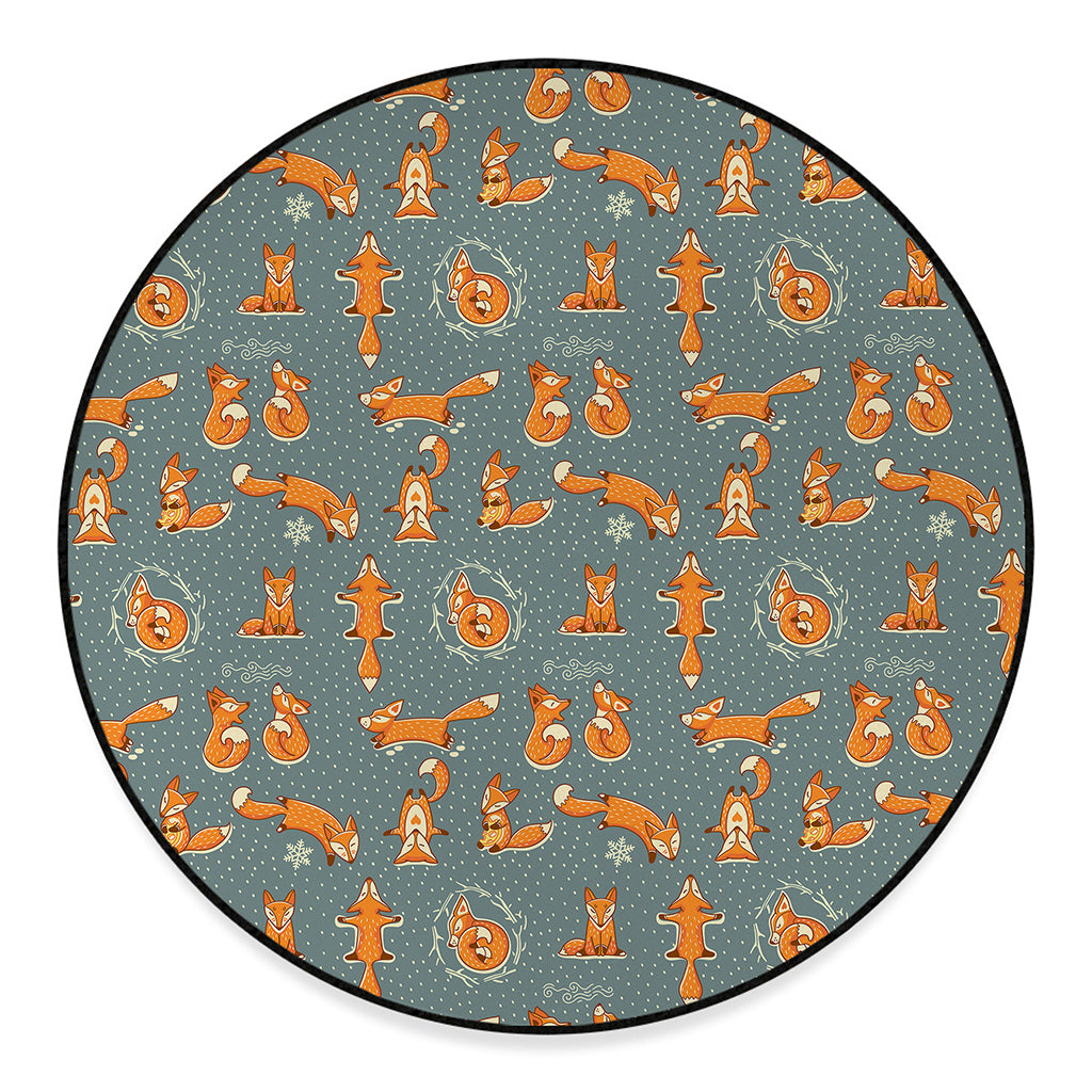 Christmas Fox Pattern Print Round Floor Mat