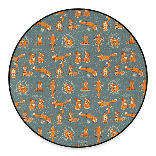 Christmas Fox Pattern Print Round Floor Mat