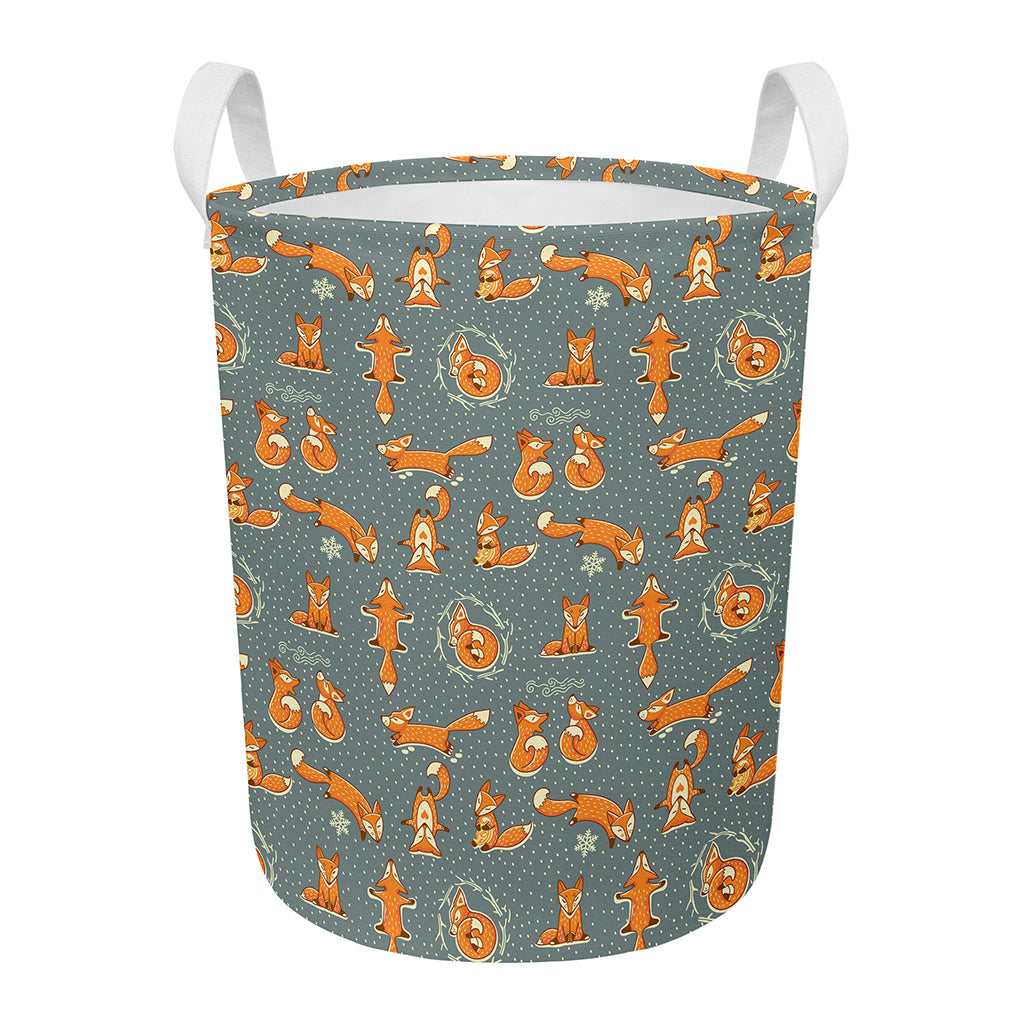 Christmas Fox Pattern Print Round Laundry Basket