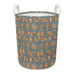 Christmas Fox Pattern Print Round Laundry Basket