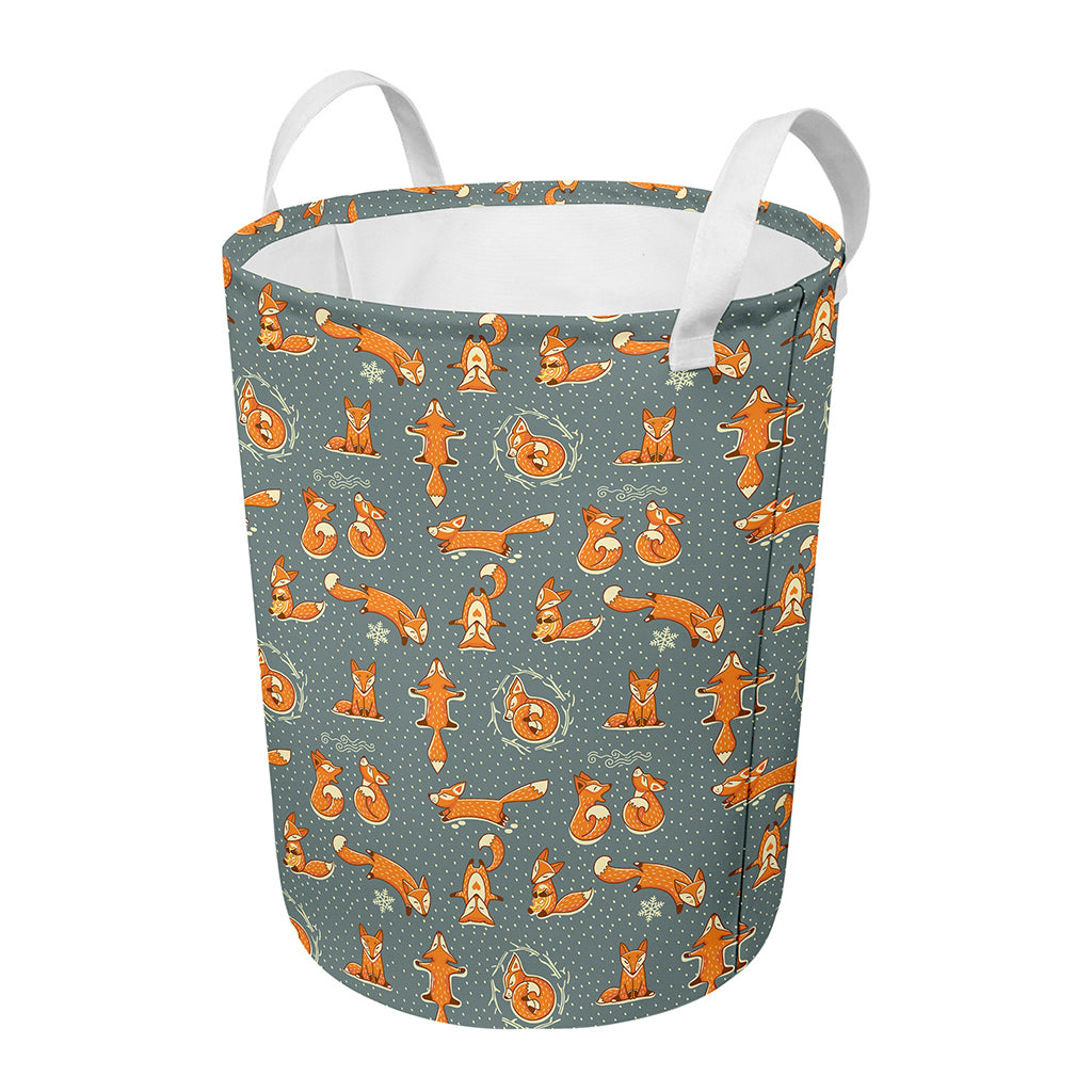 Christmas Fox Pattern Print Round Laundry Basket