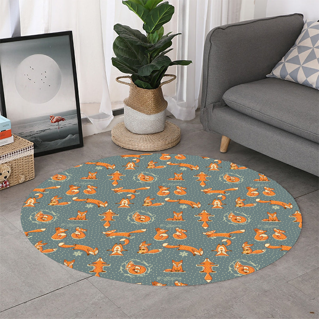 Christmas Fox Pattern Print Round Rug