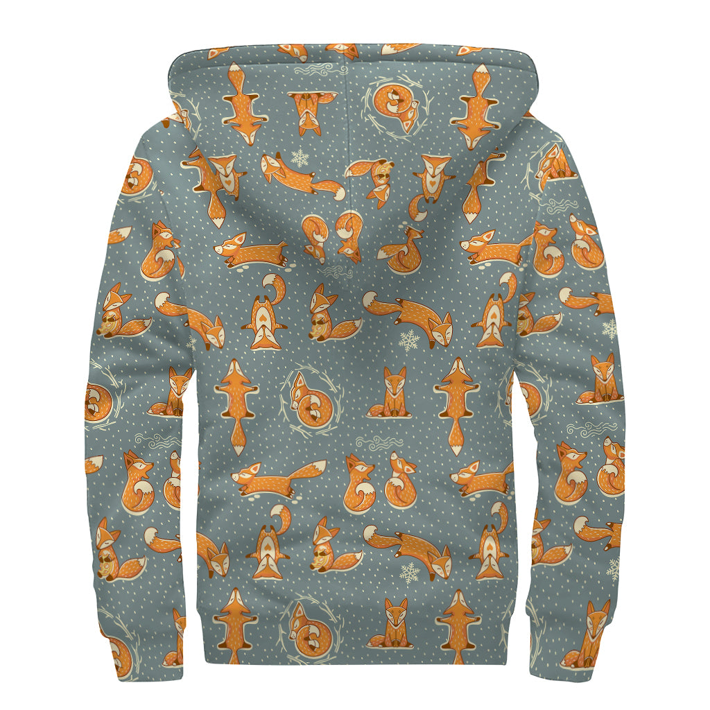 Christmas Fox Pattern Print Sherpa Lined Zip Up Hoodie