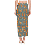 Christmas Fox Pattern Print Side Slit Maxi Skirt